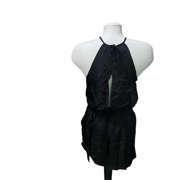 Halara Black Silky Cut Out Mini Dress Sz Small Black Sleeveless Tie Back - Picture 13 of 16